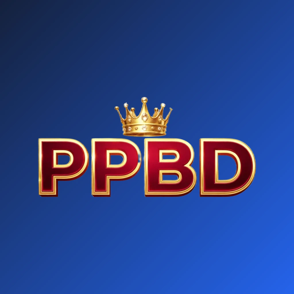 Dynamic casino-style logo for PPBD featuring massive bold lettering in bright gold and crimson colors with a glowing crown and sparkling light effects on a transparent background Dynamic casino-style logo for PPBD featuring massive bold lettering in bright gold and crimson colors with a glowing crown and sparkling light effects on a transparent background